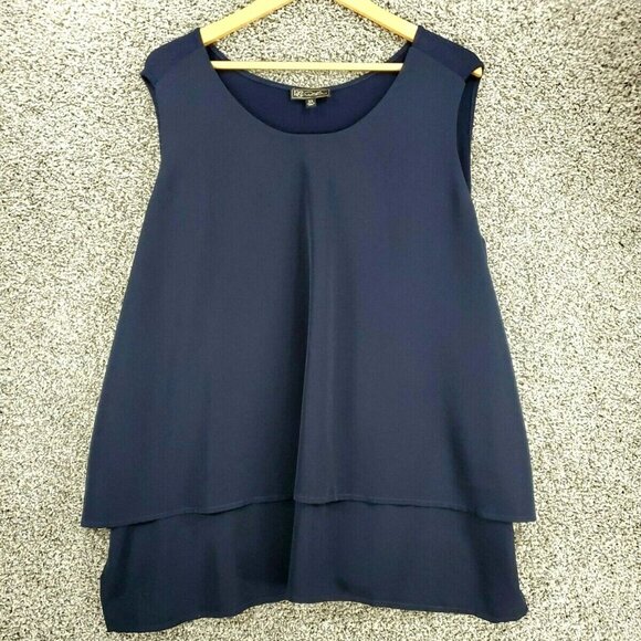 Diane Gilman DG2 Tiered Tank Shirt Navy Blue Sleeveless Pull-on Women's Size 3X - Picture 1 of 12